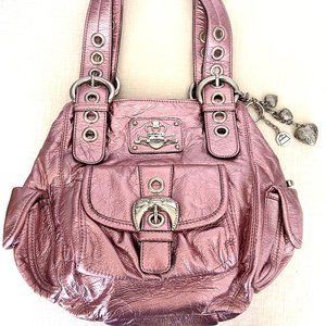 Pink Metallic Kathy Van Zeeland Purse Bag Satchel Medium with Keychain